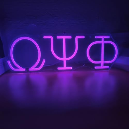 Image of 16in Psi Phi Fraternity Neon Sign, USB Dimmable Greek Lettering Psi Phi Neon Light Up Sign for Man Cave Bar Office Decor Omega Holiday Gifts