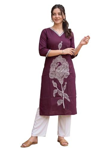 Image of INDO ERA Women Viscose Rayon Straight Fit Straight Floral Embroidered Kurtas
