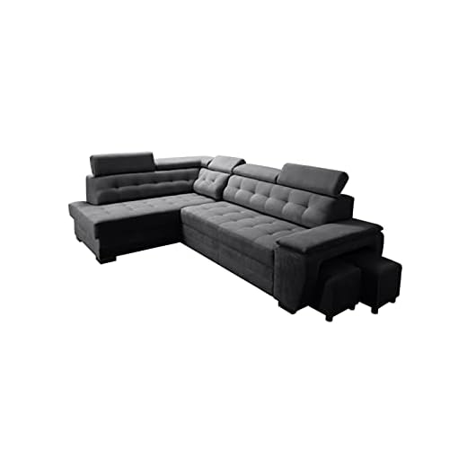 Stampante 3D consulenza Robin Grand Divano angolare con funzione di letto cassetto per la biancheria due pouf poggiatesta regolabile angolo a sinistra nero 277 x 180 x 100