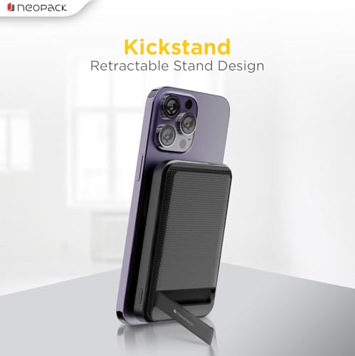 Image of Neopack SnapGO 10000mAh Magsafe Power Bank | Kickstand | Dual Charging | 15W Wireless and 22.5W Wired Charging Output for iPhone 12 & New Models, Android Smartphones and Other USB-C Devices (Black)