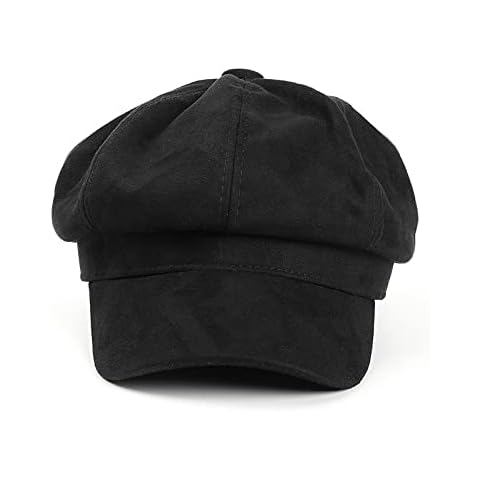 ZffXH Women's Velvet Newsboy Hat Vintage Visor Beret Octagonal Gatsby Ivy Baker Adele Lydia Cap, Black, L Cover