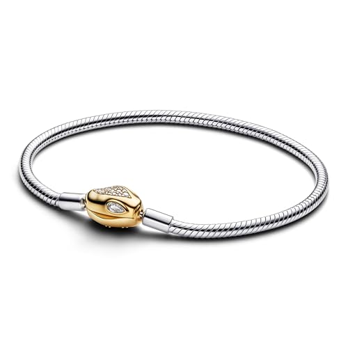 PANDORA Moments 563683C01-16 - Pulsera de plata de ley chapada en oro de 14 quilates y circonitas cúbicas, compatible con Moments, 16 cm, 16cm, Plata de ley, Circonita cúbica