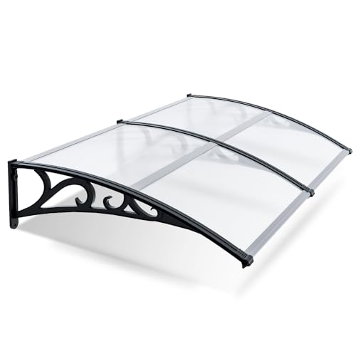 Jopassy Auvent de Porte d'Entrée 100x200 cm, Toit en Polycarbonate 5 mm avec Structure ABS, Marquise Transparente, Protection Extérieure Contre la Pluie pour Balcon