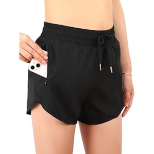 Badeshorts Damen mit Taschen Badehose Damen High Waist Schnell Trocknende Schwimmhose 2 in 1 Shorts mit Liner
