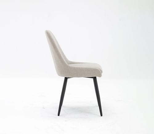 Image of Finch Fox Morris Glam Comfortable Fabric Upholstered Padded Living Room Side Dining Chair for Cafeteria Bedroom, Restaurents, Home, Office with Black Metal Legs in Cream Color