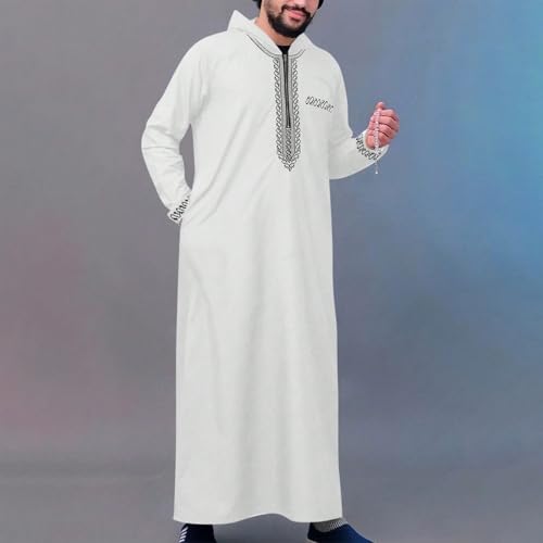 Men's Muslim Middle Arab Casual Long Sleeve Loose Hood Big and Tall Long Gown Dress Muslim Kaftan Thobe3