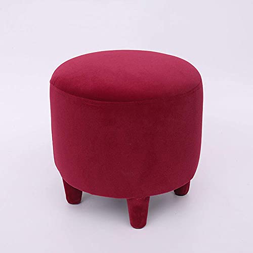 Reposapiés otomano Redondo de Madera Maciza para Sala de Estar, Mesa de Centro, Taburete de Tela de Estilo nórdico con Funda extraíble y Lavable, Color Rojo, balcón,