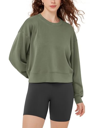 Image of ODODOS Modal Soft Long Sleeve Cropped Sweatshirts for Women Oversized Crew Neck Pullover Crop Top