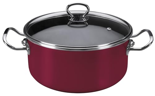Vasconia Elegance 6-Quart Dutch Oven with Glass Lid (Dark Red) Dishwasher, Grill & Oven Safe up to 480? (Enamel on Steel) Nonstick Interior, Stainless Handles, Great for Baking, Roasting & Stewing