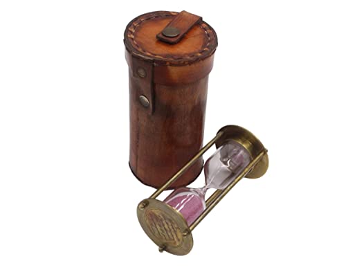 Brass Hourglass with Inspirational Quote by Thoreau | Timeless Sand Timer with Premium Leather Case | Elegant Vintage Home Decor & Gift | Antique Look | Nautical Graduation Collectible