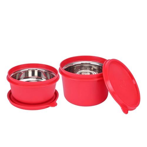 Image of Signoraware Monarch Executive Microsafe Stainless Steel Container | Airtight & Leakproof | Odor-Free & Stain Resistant | Ideal for Office & Outdoor Use (500ml+350ml | Setof2 | Red)