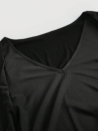 Verdusa Women's Knot Front Flare Bell Long Sleeve Lettuce Trim V Neck Mesh Crop Tee Top3