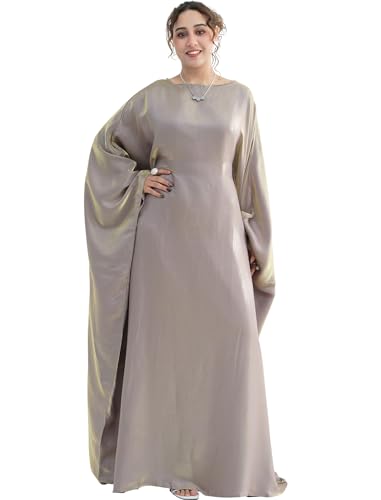Image of Dubai Bat Sleeve Dress Shiny Robe for Women Muslim 1pc Abaya Eid Prayer Clothes Soft Dubai Travel Party Dress Maxi Abaya