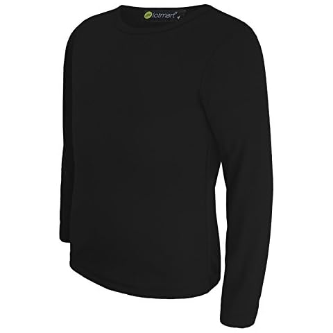 LOTMART Infantil Liso de Manga Larga Top Básico Niña Camiseta Niño Redondo Uniforme Camiseta - Negro, 5-6 Años Cover