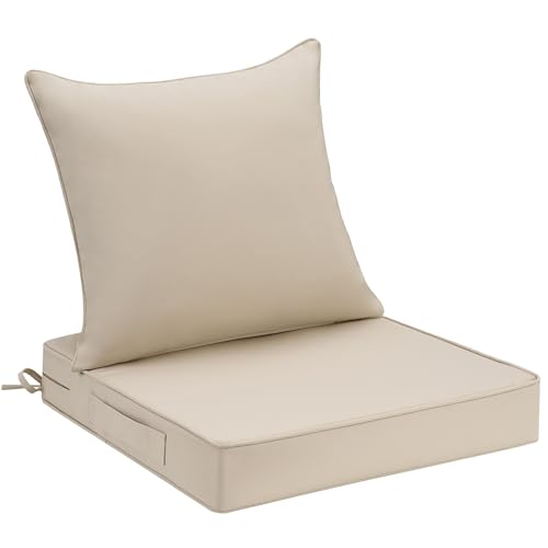 Image of UNIKOME 24 inchx24 inchx4 inch Outdoor Chair Cushions Set - Waterproof Patio Cushions for Outdoor Furniture with Removable Cover, Ties & Handle, Deep Seat Patio Cushions for Sofa Couch - Cream