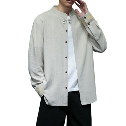 Chemise lin coton homme ample brodée pour éviter la chaleur avec style