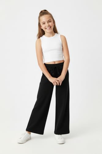 Image of Alan Jones Clothing Girls Mid Rise Solid Cotton Wide Leg Trackpant | French Terry Fabric | Relaxed Fit
