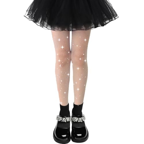 Image of Girls Sparkle Fishnet Tights Glitter Tights for Kids Toddler Rhinestone Stockings Halloween Star Pantyhose