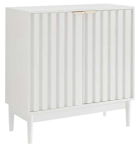 Aparador con almacenamiento – 2 puertas estriadas, 80 cm de ancho, 83 cm de alto, estante ajustable – Armario acanalado para buffet Credenza, armario consola con patas – haya, blanco, negro (negro)