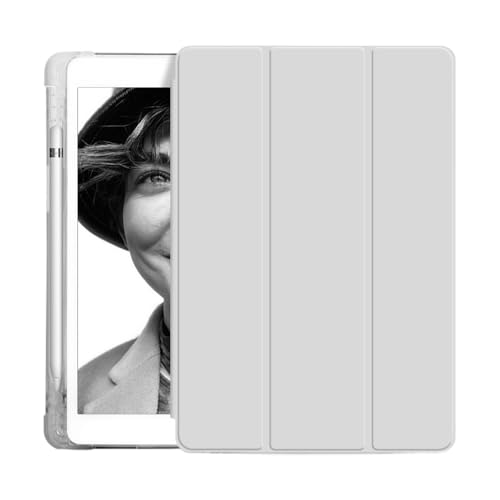 Coque iPad Air 13 2024 transparente avec porte-stylet et rabat tri-pli, protection intégrale grise