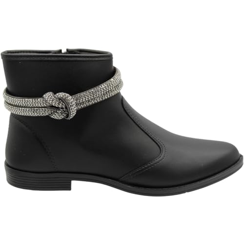 Bota Ankle Boot Moleca Napa Estonia Tiras com Strass Feminina