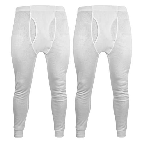 THMO - 2 Pack Mens Thermal Long Johns | Base Layer Thermal Underwear Bottoms (XL, White (X2))