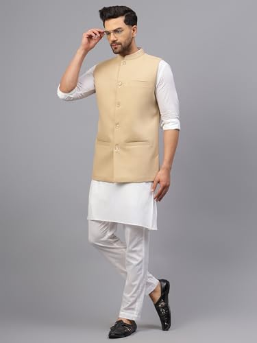 Image of LATEST CHIKAN Men's Traditional Tweed Cotton Checkred Premium Nehru Jacket /Waistcoat