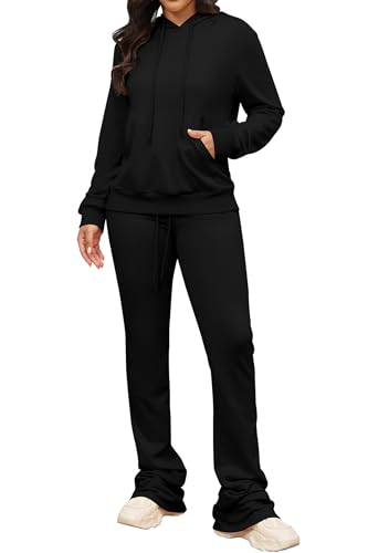 Women's Sweatsuits Sets 2 Piece Outfits Drawstring Hoodies Stacked Jogger Sweatpants Tracksuits Casual Set2