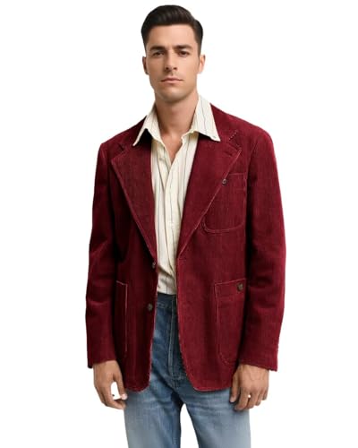 ORBITRAY Mens Corduroy Blazer Jacket Slim Fit for Men Casual Vintage Blazer Wedding Groom Dinner Party OB015
