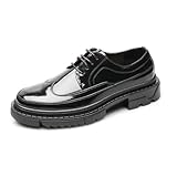 Chaussures À Plateforme pour Hommes Style Richelieu Vintage en Cuir Bout Golf Classiques À Lacets Semelle Crantée Chaussures Derby Décontractées,Noir,38 EU