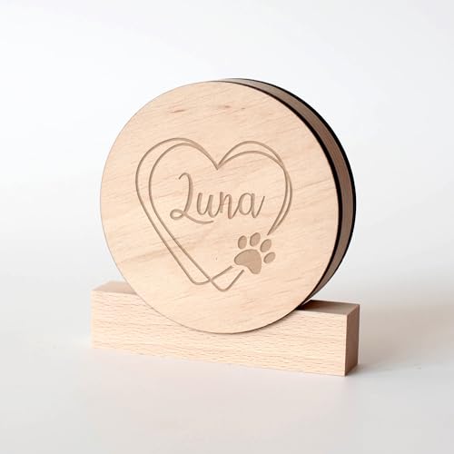 Image of Personalized Pet Hair Keepsake Box for Dog and Cat Fur - Engraved Wood Memorial Box - Unique Customized Gift for Loss of Furry Friend Wooden (Light Round Wood /Acrylic Lid)