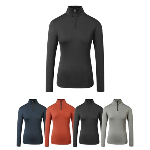 Covalliero - Damen Funktionsshirt Active – Sport Longsleeve – Sportshirt für Reiten, Training & Freizeit – atmungsaktiv, leicht & sportlicher Stehkragen – Reitshirt in Schwarz – Gr. M