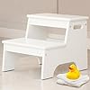 Forbena wood 2 step stool for kids bathroom sink white toddler step stool for toilet potty training child stepping stool for kitchen nursery bedroom sturdy non slip adult stool for closet  urban country home decor