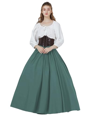 BAUTELICATE Saya Medieval Falda Larga Algodón 100% Ajustable para Renacentista Gótico Larp (Verde,S)