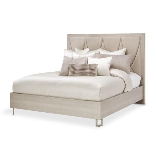 Michael Amini Marin Black Panel Bed with Faux-Suede Glacier Upholstery, Manufactured Wood MDF Frame, Durable Construction, Modern Design, Comfortable and Stylish Bedroom Furniture