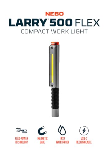 NEBO Lil Larry 500 Flex Rechargeable Work Light, 500 Lumen COB LED, USB-C Charging, Flex-Power Battery System, Magnetic Base - Image 2
