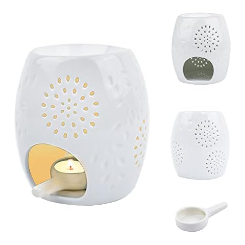 Locisne Ceramic Hollowing Floral Aroma Lamp Oil Diffuser Romatherapy Furnace Ceramic Incense Burner Oil Candle Furnace Tea Light Holder Candle Holders Cover