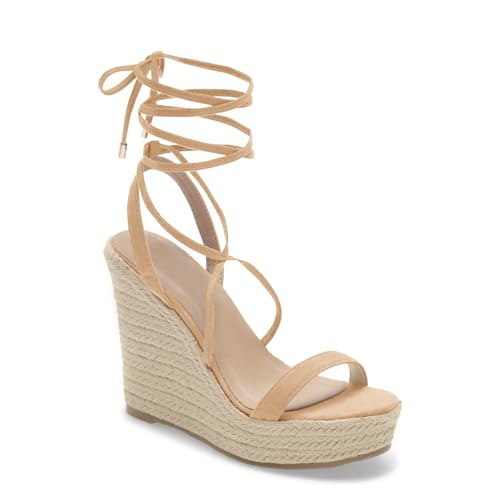Image of Coutgo Women's Espadrille Wedges Lace Up Platform Ankle Cross Strap Slingback Summer Dress Sandals