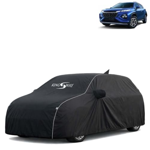 Image of KINGSWAY Super Waterproof Car Cover Only with Maruti Suzuki Fronx (Year 2023 Onwards - All Model) | Mirror and Antenna Pockets | All Weather Car Body Cover with Silver Piping | Black