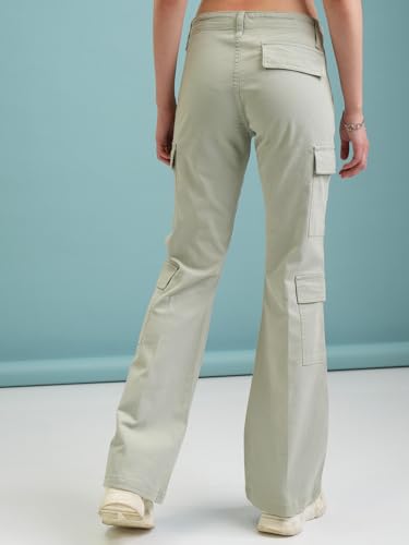 Image of Tokyo Talkies Women's Flared Cargos Trousers | Stretchable Trousers|Mid-Rise
