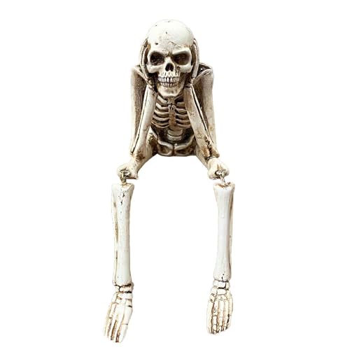 Figura Decorativa Esqueleto Sentado de Resina