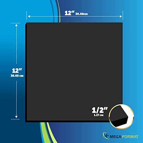 Image of Mega Format Expanded PVC Plastic Sheets - 12 inch X 12 inch Rigid Black Sheet for Crafts, Signage, & Displays - Sintra, Celtec PVC Board - Waterproof for Outdoors Use - 1 /2 inch Thick - 1-Pk-Black