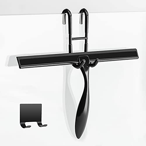 Image of Simtive 12-Inch Shower Squeegee Set, Includes Shower Door Hook and Adhesive Hook, Squeegee for Shower Doors, Mirror and Window, Black