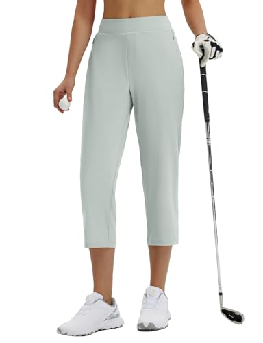 Image of baleaf 20'' Women Capris with Pockets Stretch Golf Work Dress Cropped Pants Straight Leg High Waisted Pull On Summer