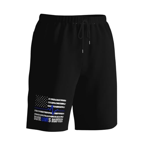 Blue Lives Matter Thin Blue Line Flag Heartbeat Mens Swim Trunks Quick Dry Board Shorts 7" - Hawaii Beach Swimwear2
