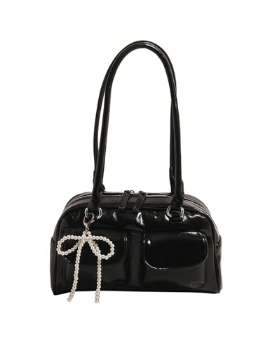 Verdusa Women's Bow Leather Shoulder Handbags Vintage Top Handle Bowling Bag with Pocket4