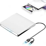 CD DVDドライブ 外付けDVDドライブ 高速処理 8XDVD& 24XCD 光学ドライブ外付け 読取/書込可 バスパワー USB 2.0/3.0&Type-C両接続 外付けCDドライブ Window/Vista/Linux/Mac OS対応 MAC CDドライブ 外付け DVD/CDドライブ 極静音 薄型ポータブル (ジェットブラック) (ホワイト)