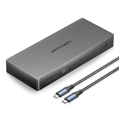 Image of VENTION 15-in-1 Laptop Docking Station Dual Monitor, 360 Roatable Triple Monitor Docking Station with 2*4K HDMI and 1*DP, PD 100W Charging for Laptop,10Gbps USB Port Transfer,RJ45, Audio, SD /TF,Pink