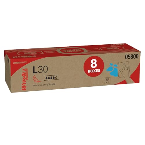 WypAll GeneralClean L30 Cloths Heavy Duty Cleaning Wipes (05800), Pop-Up Box, Strong and Soft Bulk Paper Wipers, White (8 Packs of 100 Sheets, 800 Sheet Total)