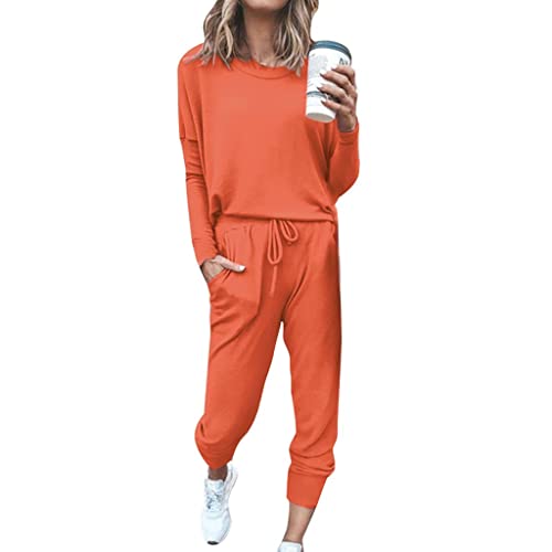 Pantalon de jogging femme en lot de 2 pièces couleur pure et manches longues décontracté